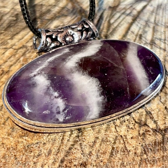 Deep Purple Chevron Amethyst Pendant 1 1/4”x 2” - Picture 4 of 15
